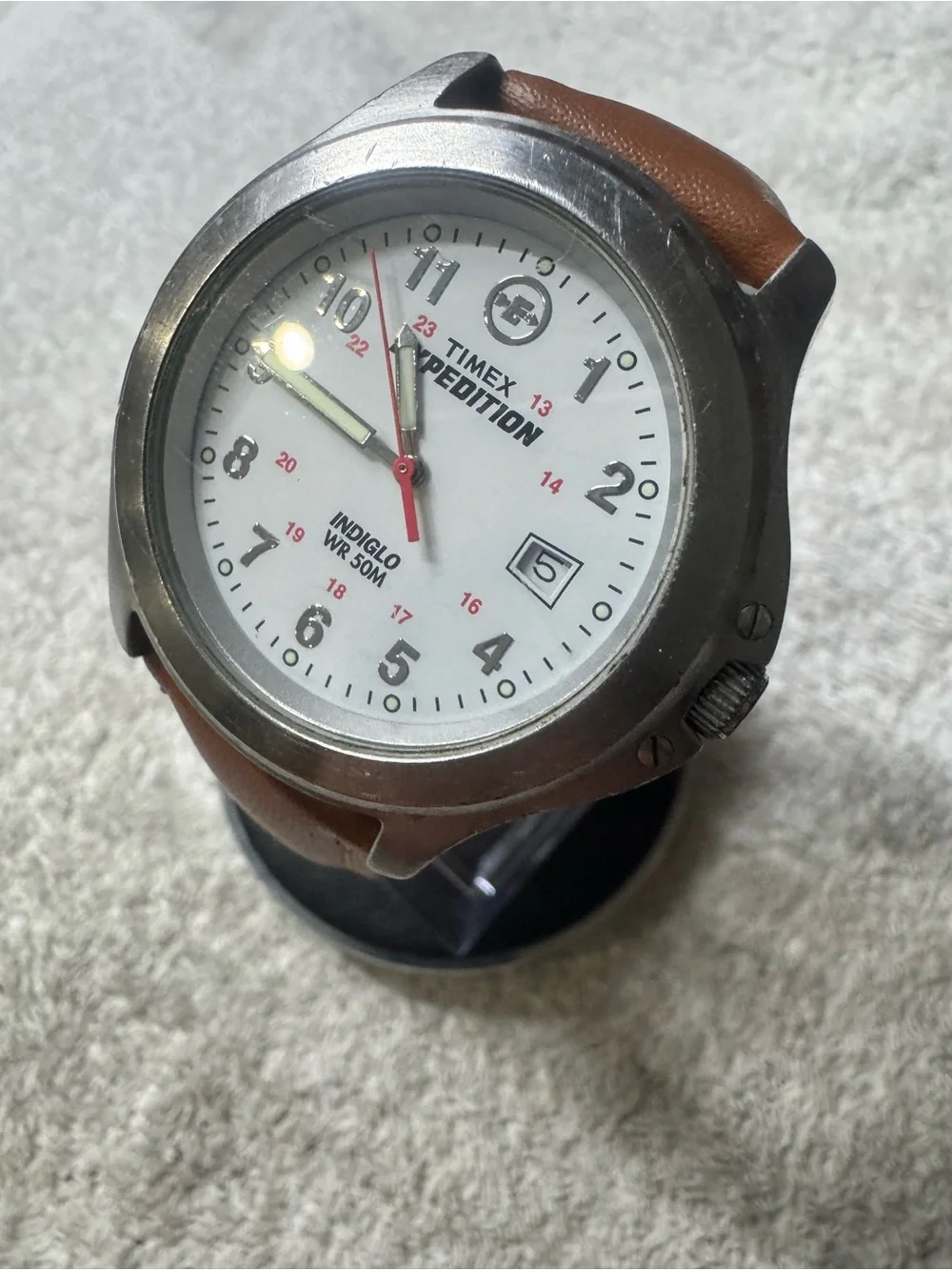 Timex Expedition White Dial with Brown Leather Strap